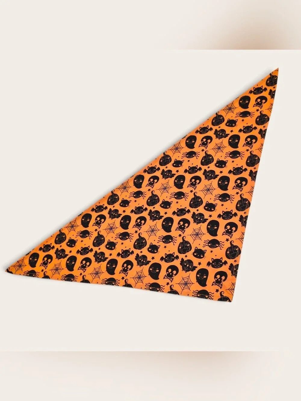 Handmade Spooky Orange Halloween Pet Bandana - Fits Cats, Small/Medium Dogs